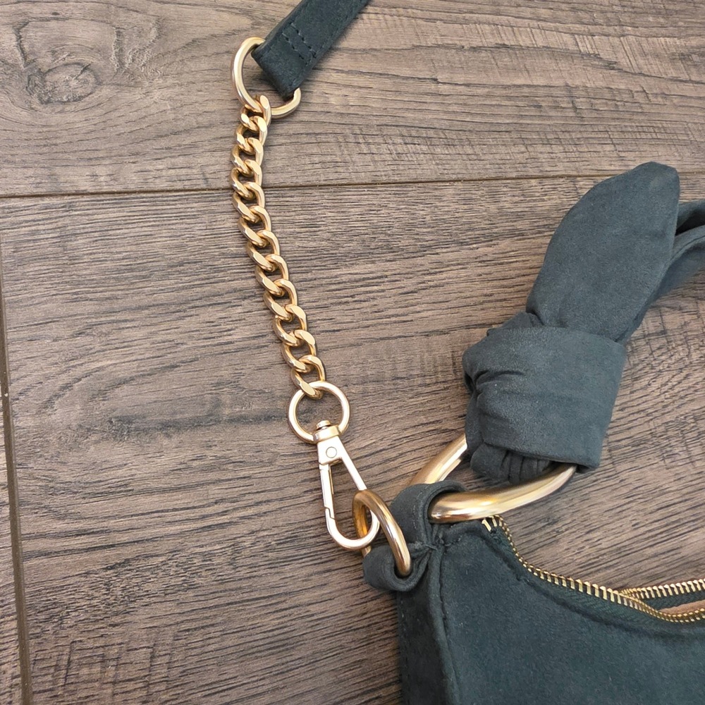 Nanette Lepore Teal Faux Suede Hobo Crossbody Bag with Knot Handle Gold Hardware - Picture 5 of 9